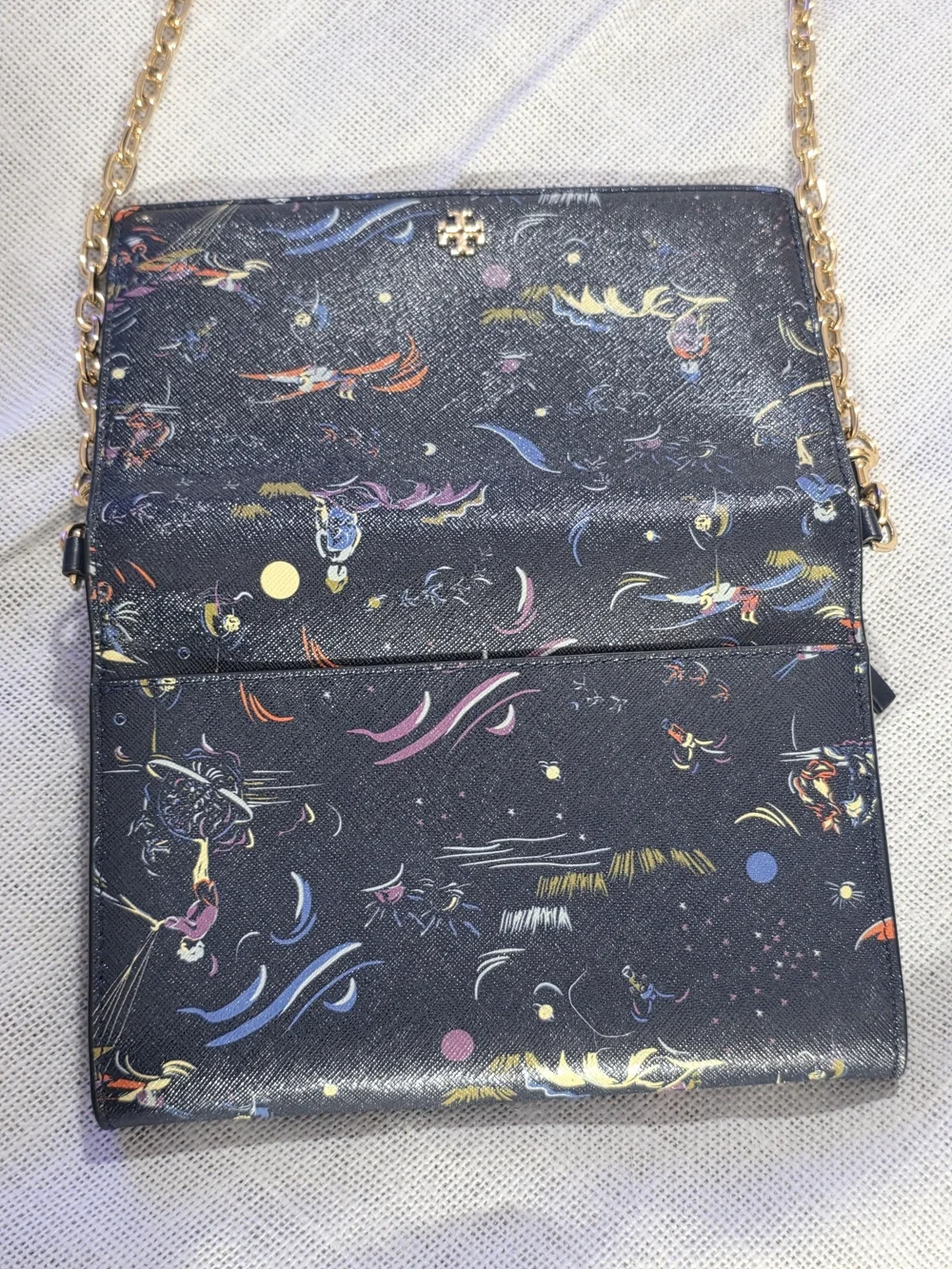 Tory Burch Day Dreamer Printed Chain Wallet Crossbody Navy Multicolor